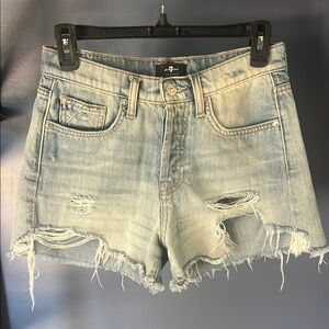 7 For All Mankind Blue Distressed Jean Shorts